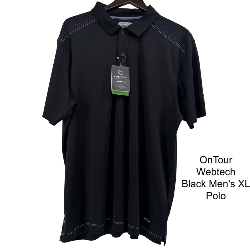 OnTour WebTech Black Mens XL Polo Shirt 100 Series Contrast Stitch 16217 NEW